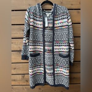 NWT Monteau Los Angeles Aztec pattern, grey, rainbow, hooded duster, Small